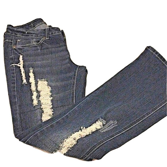 Z.CO Premium Jeans DARK BLUE Distressed High Rise FLARES Size 7 Boot Cut Bohemia - Picture 1 of 14
